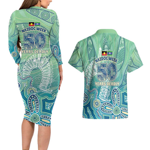 NAIDOC Week - 50 Years Deadly Torres Strait Couples Matching Long Sleeve Bodycon Dress and Hawaiian Shirt Pastel Waves