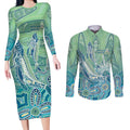 NAIDOC Week - 50 Years Deadly Torres Strait Couples Matching Long Sleeve Bodycon Dress and Long Sleeve Button Shirt Pastel Waves