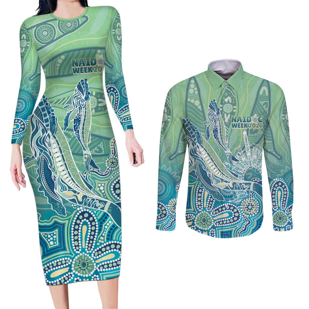 NAIDOC Week - 50 Years Deadly Torres Strait Couples Matching Long Sleeve Bodycon Dress and Long Sleeve Button Shirt Pastel Waves