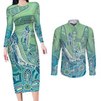 NAIDOC Week - 50 Years Deadly Torres Strait Couples Matching Long Sleeve Bodycon Dress and Long Sleeve Button Shirt Pastel Waves