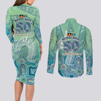 NAIDOC Week - 50 Years Deadly Torres Strait Couples Matching Long Sleeve Bodycon Dress and Long Sleeve Button Shirt Pastel Waves