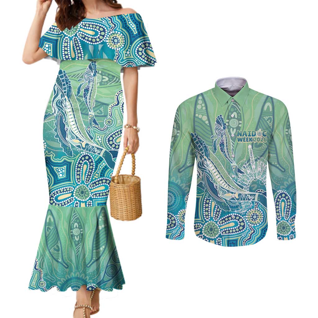 NAIDOC Week - 50 Years Deadly Torres Strait Couples Matching Mermaid Dress and Long Sleeve Button Shirt Pastel Waves