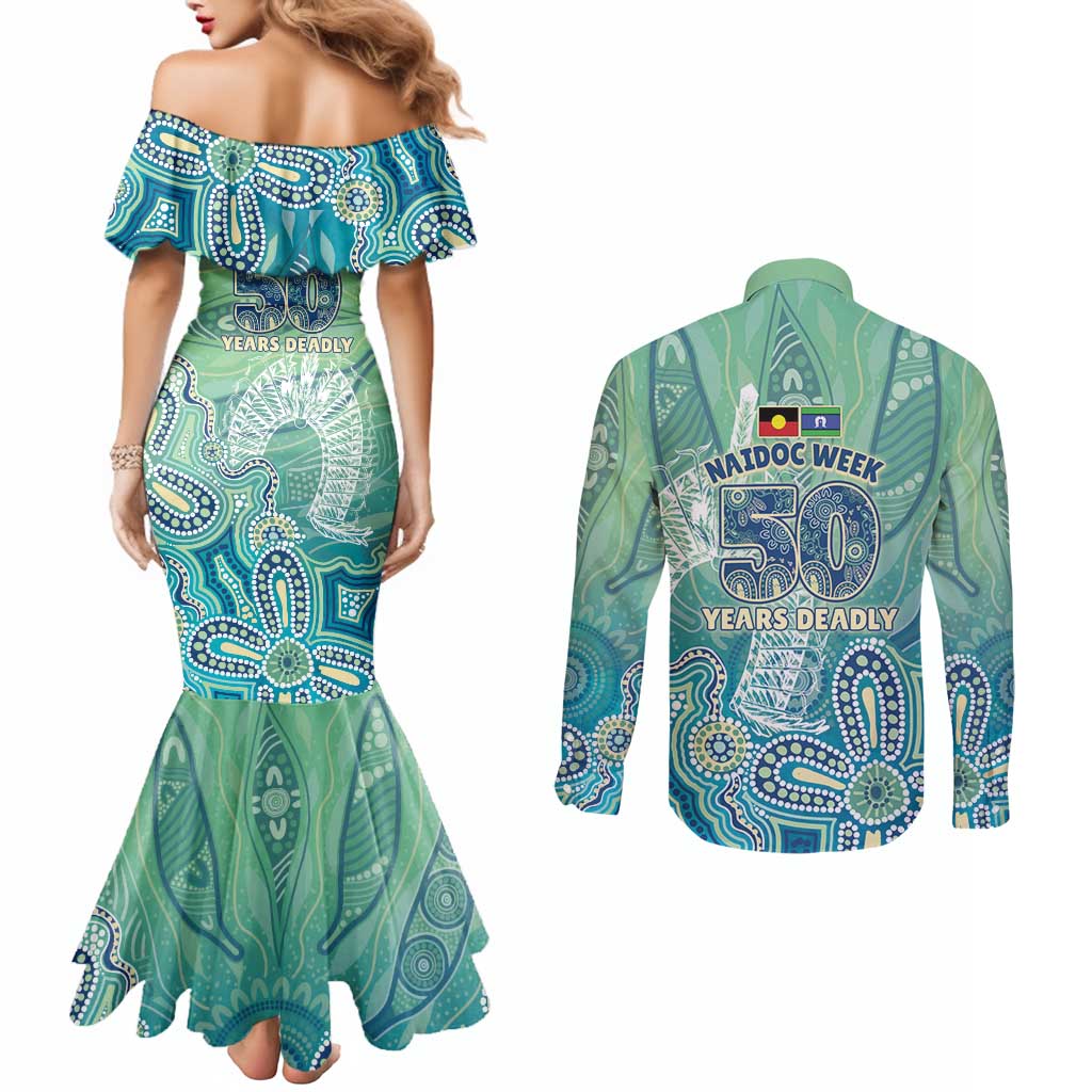 NAIDOC Week - 50 Years Deadly Torres Strait Couples Matching Mermaid Dress and Long Sleeve Button Shirt Pastel Waves