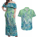 NAIDOC Week - 50 Years Deadly Torres Strait Couples Matching Off Shoulder Maxi Dress and Hawaiian Shirt Pastel Waves