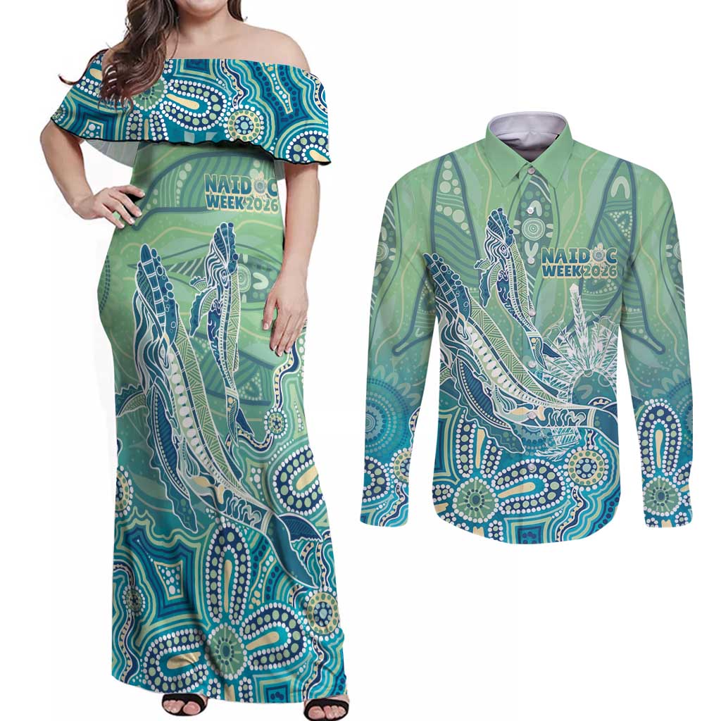 NAIDOC Week - 50 Years Deadly Torres Strait Couples Matching Off Shoulder Maxi Dress and Long Sleeve Button Shirt Pastel Waves