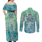 NAIDOC Week - 50 Years Deadly Torres Strait Couples Matching Off Shoulder Maxi Dress and Long Sleeve Button Shirt Pastel Waves