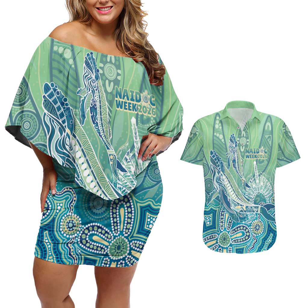 NAIDOC Week - 50 Years Deadly Torres Strait Couples Matching Off Shoulder Short Dress and Hawaiian Shirt Pastel Waves