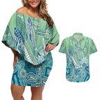 NAIDOC Week - 50 Years Deadly Torres Strait Couples Matching Off Shoulder Short Dress and Hawaiian Shirt Pastel Waves