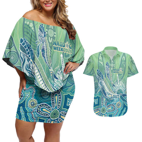 NAIDOC Week - 50 Years Deadly Torres Strait Couples Matching Off Shoulder Short Dress and Hawaiian Shirt Pastel Waves
