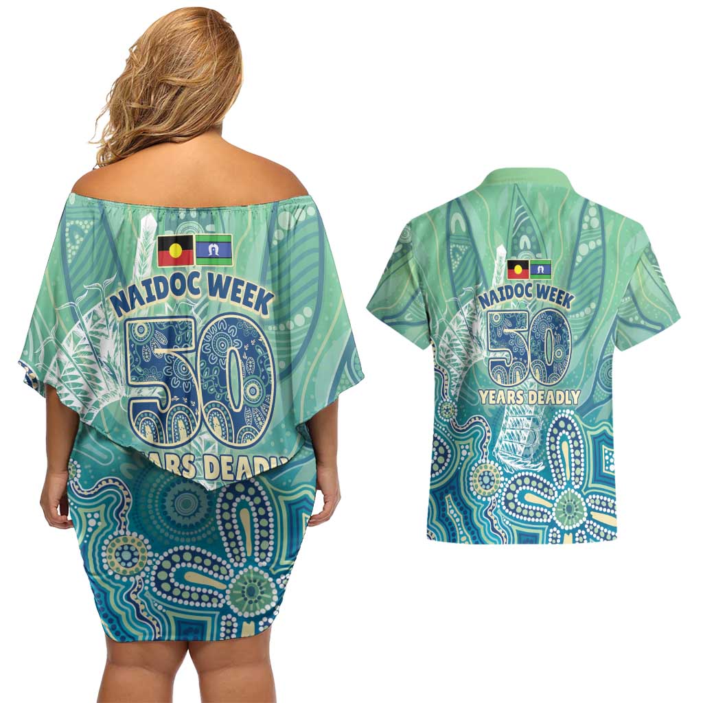 NAIDOC Week - 50 Years Deadly Torres Strait Couples Matching Off Shoulder Short Dress and Hawaiian Shirt Pastel Waves