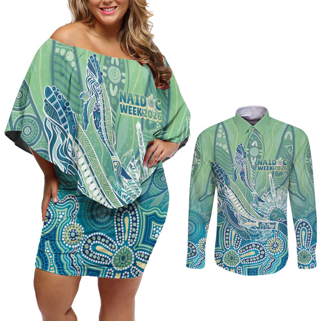 NAIDOC Week - 50 Years Deadly Torres Strait Couples Matching Off Shoulder Short Dress and Long Sleeve Button Shirt Pastel Waves