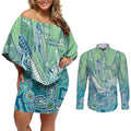 NAIDOC Week - 50 Years Deadly Torres Strait Couples Matching Off Shoulder Short Dress and Long Sleeve Button Shirt Pastel Waves