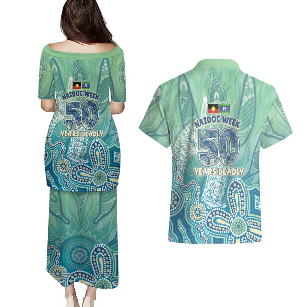 NAIDOC Week - 50 Years Deadly Torres Strait Couples Matching Puletasi and Hawaiian Shirt Pastel Waves
