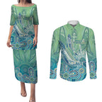 NAIDOC Week - 50 Years Deadly Torres Strait Couples Matching Puletasi and Long Sleeve Button Shirt Pastel Waves