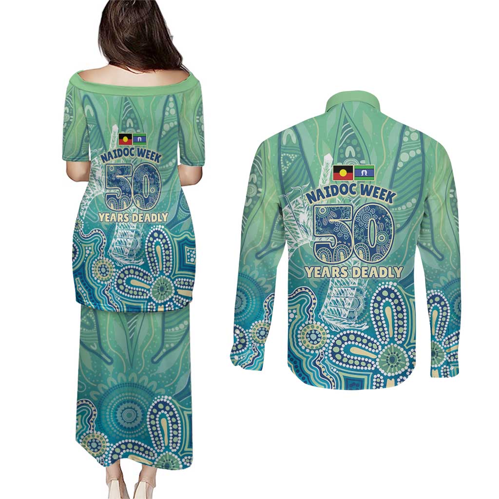 NAIDOC Week - 50 Years Deadly Torres Strait Couples Matching Puletasi and Long Sleeve Button Shirt Pastel Waves