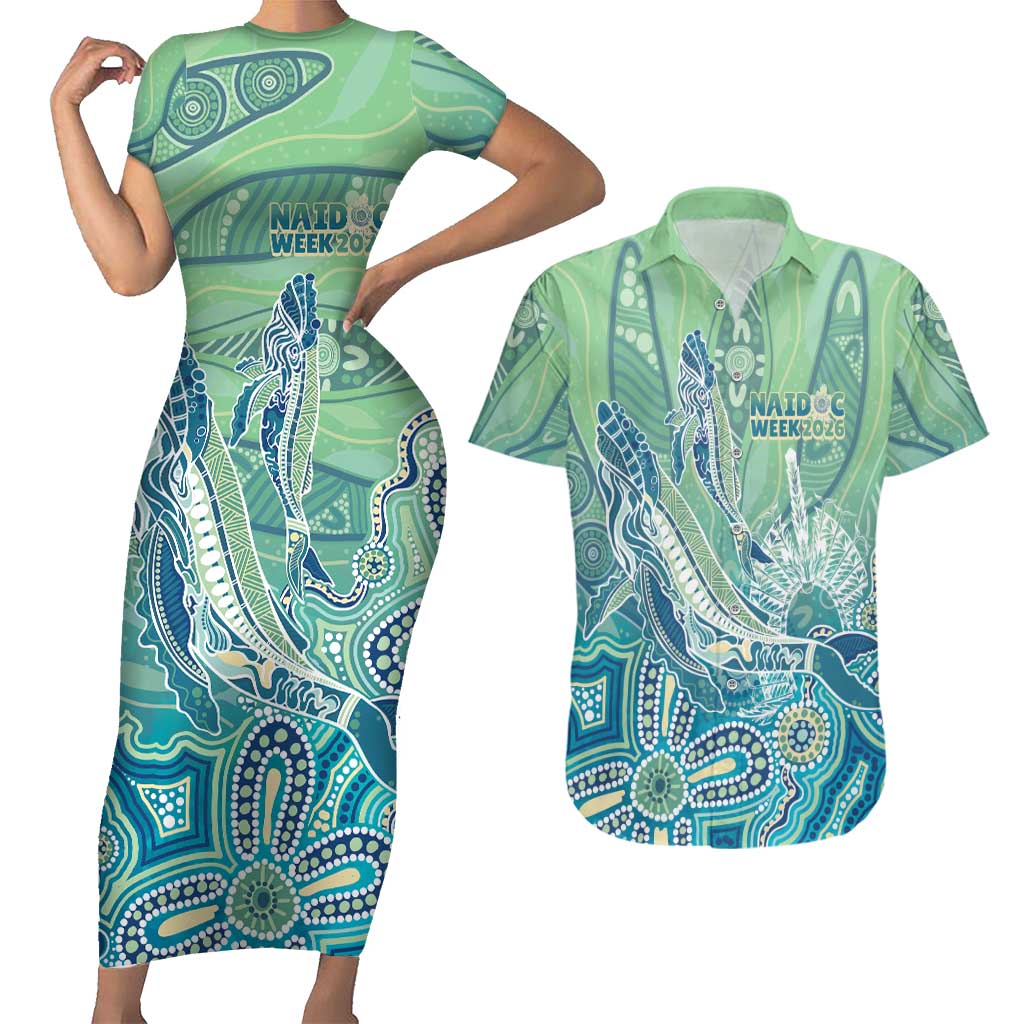NAIDOC Week - 50 Years Deadly Torres Strait Couples Matching Short Sleeve Bodycon Dress and Hawaiian Shirt Pastel Waves