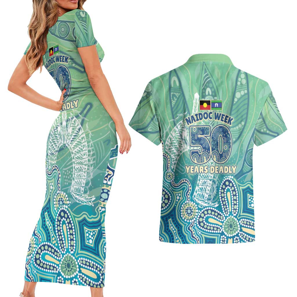 NAIDOC Week - 50 Years Deadly Torres Strait Couples Matching Short Sleeve Bodycon Dress and Hawaiian Shirt Pastel Waves