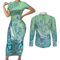 NAIDOC Week - 50 Years Deadly Torres Strait Couples Matching Short Sleeve Bodycon Dress and Long Sleeve Button Shirt Pastel Waves