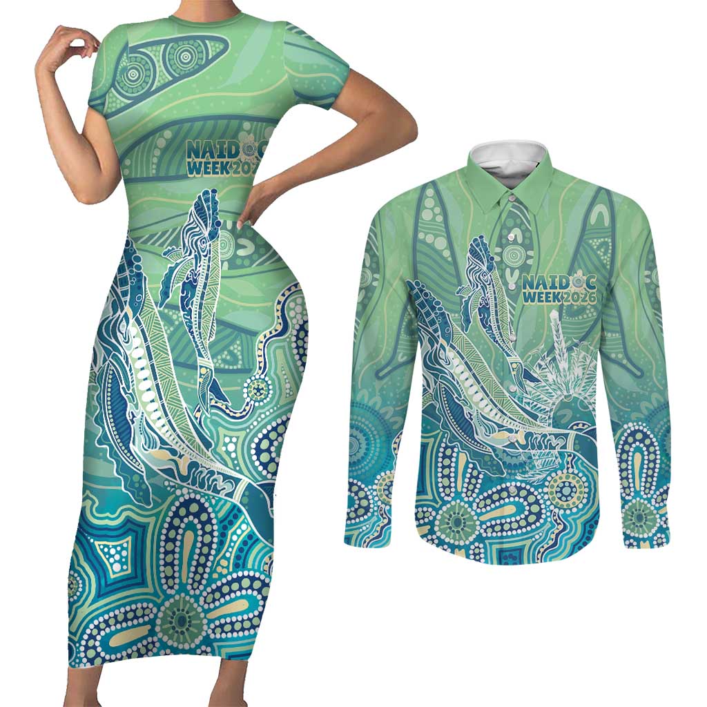 NAIDOC Week - 50 Years Deadly Torres Strait Couples Matching Short Sleeve Bodycon Dress and Long Sleeve Button Shirt Pastel Waves