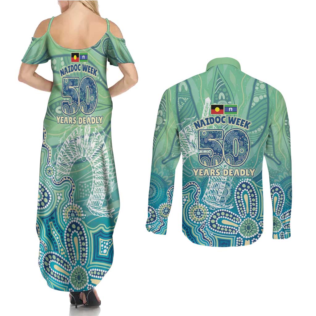 NAIDOC Week - 50 Years Deadly Torres Strait Couples Matching Summer Maxi Dress and Long Sleeve Button Shirt Pastel Waves