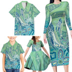 NAIDOC Week - 50 Years Deadly Torres Strait Family Matching Long Sleeve Bodycon Dress and Hawaiian Shirt Pastel Waves