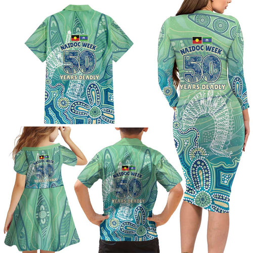 NAIDOC Week - 50 Years Deadly Torres Strait Family Matching Long Sleeve Bodycon Dress and Hawaiian Shirt Pastel Waves
