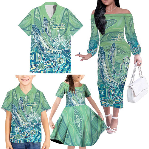 NAIDOC Week - 50 Years Deadly Torres Strait Family Matching Off The Shoulder Long Sleeve Dress and Hawaiian Shirt Pastel Waves