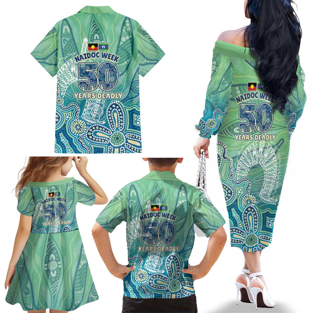NAIDOC Week - 50 Years Deadly Torres Strait Family Matching Off The Shoulder Long Sleeve Dress and Hawaiian Shirt Pastel Waves