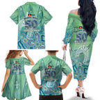 NAIDOC Week - 50 Years Deadly Torres Strait Family Matching Off The Shoulder Long Sleeve Dress and Hawaiian Shirt Pastel Waves