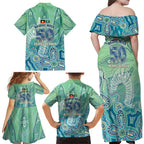 NAIDOC Week - 50 Years Deadly Torres Strait Family Matching Off Shoulder Maxi Dress and Hawaiian Shirt Pastel Waves