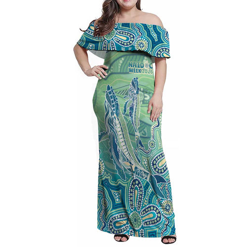 NAIDOC Week - 50 Years Deadly Torres Strait Family Matching Off Shoulder Maxi Dress and Hawaiian Shirt Pastel Waves