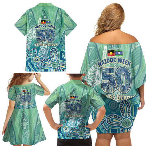 NAIDOC Week - 50 Years Deadly Torres Strait Family Matching Off Shoulder Short Dress and Hawaiian Shirt Pastel Waves