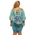 NAIDOC Week - 50 Years Deadly Torres Strait Family Matching Off Shoulder Short Dress and Hawaiian Shirt Pastel Waves