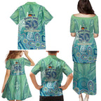 NAIDOC Week - 50 Years Deadly Torres Strait Family Matching Puletasi and Hawaiian Shirt Pastel Waves