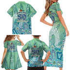 NAIDOC Week - 50 Years Deadly Torres Strait Family Matching Short Sleeve Bodycon Dress and Hawaiian Shirt Pastel Waves