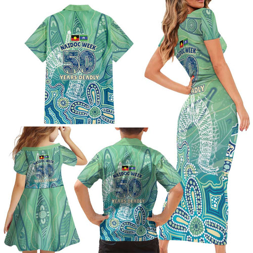 NAIDOC Week - 50 Years Deadly Torres Strait Family Matching Short Sleeve Bodycon Dress and Hawaiian Shirt Pastel Waves