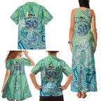 NAIDOC Week - 50 Years Deadly Torres Strait Family Matching Tank Maxi Dress and Hawaiian Shirt Pastel Waves