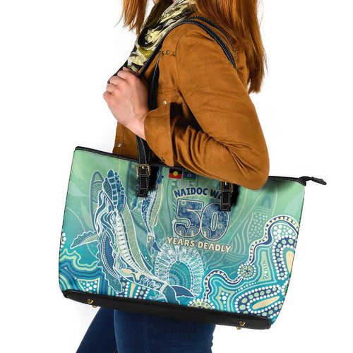 NAIDOC Week - 50 Years Deadly Torres Strait Leather Tote Bag Pastel Waves