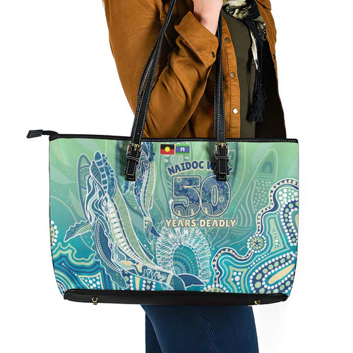 NAIDOC Week - 50 Years Deadly Torres Strait Leather Tote Bag Pastel Waves