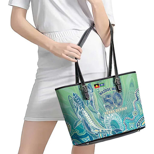 NAIDOC Week - 50 Years Deadly Torres Strait Leather Tote Bag Pastel Waves