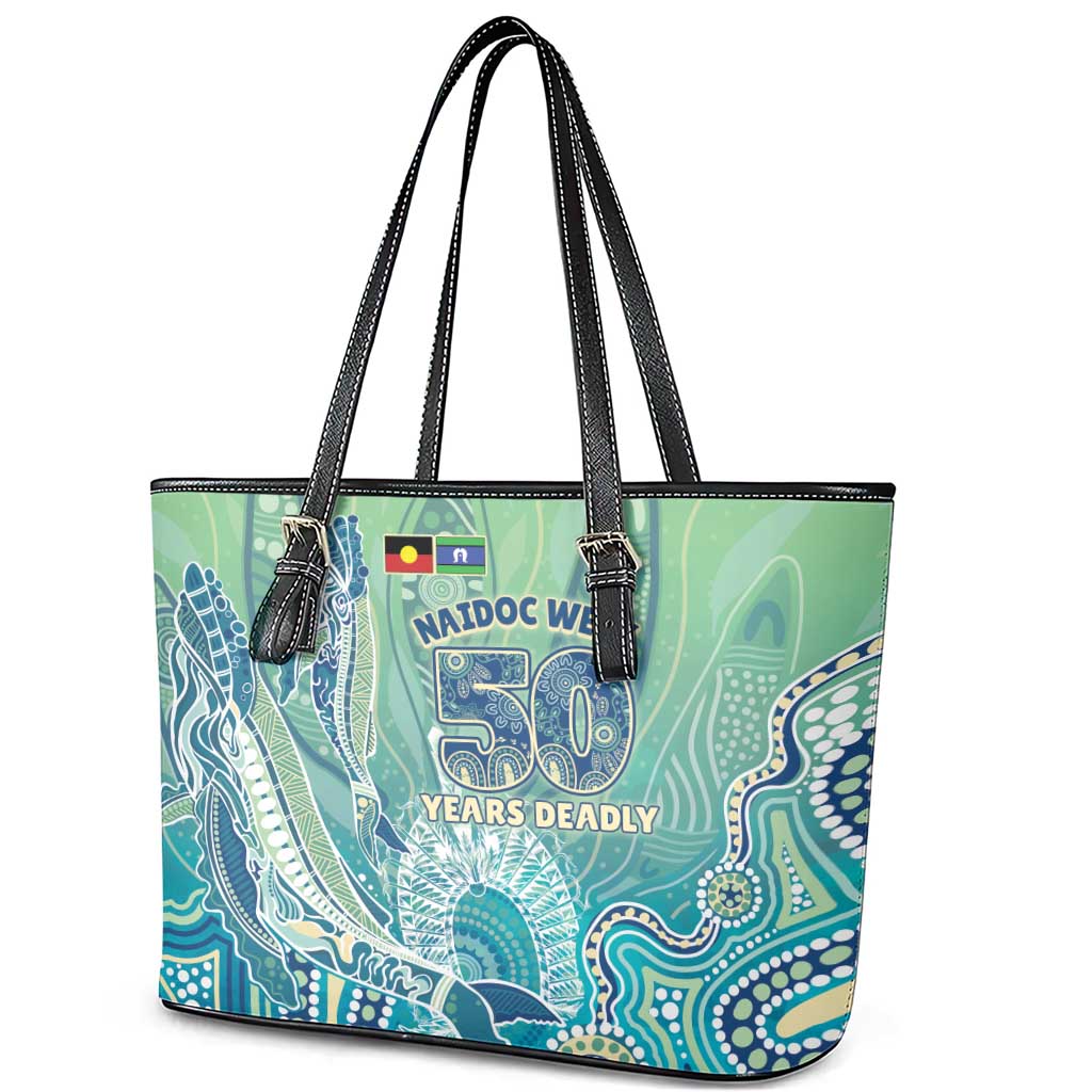 NAIDOC Week - 50 Years Deadly Torres Strait Leather Tote Bag Pastel Waves