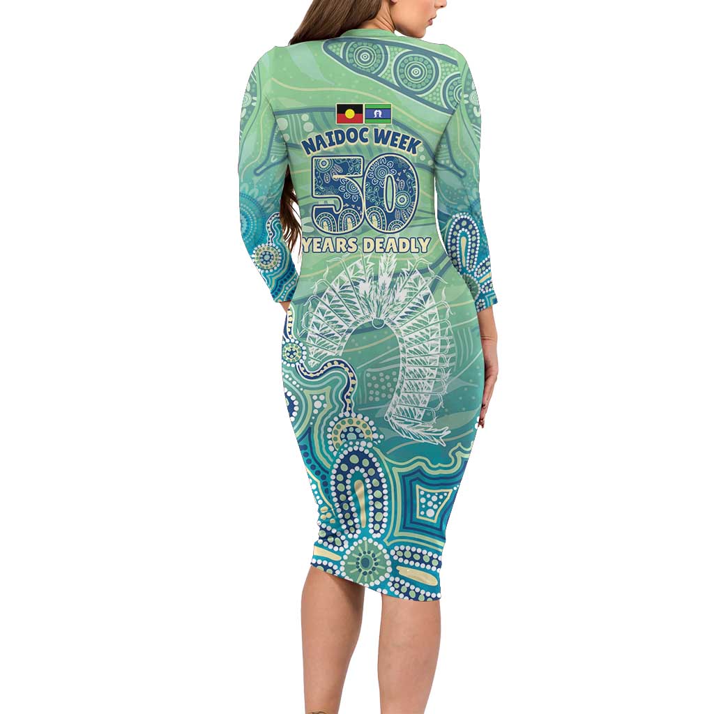NAIDOC Week - 50 Years Deadly Torres Strait Long Sleeve Bodycon Dress Pastel Waves
