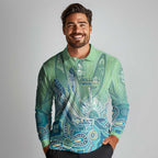NAIDOC Week - 50 Years Deadly Torres Strait Long Sleeve Polo Shirt Pastel Waves