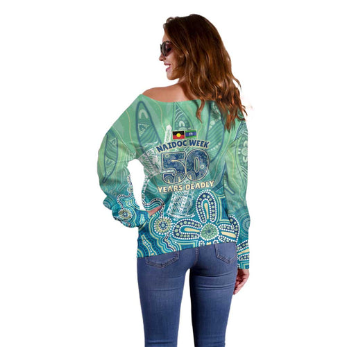NAIDOC Week - 50 Years Deadly Torres Strait Off Shoulder Sweater Pastel Waves