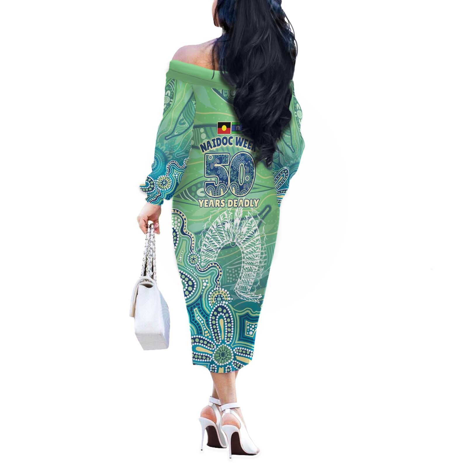 NAIDOC Week - 50 Years Deadly Torres Strait Off The Shoulder Long Sleeve Dress Pastel Waves