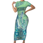 NAIDOC Week - 50 Years Deadly Torres Strait Short Sleeve Bodycon Dress Pastel Waves