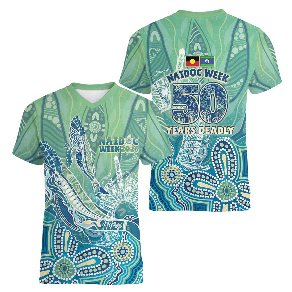 NAIDOC Week - 50 Years Deadly Torres Strait Women V-Neck T-Shirt Pastel Waves