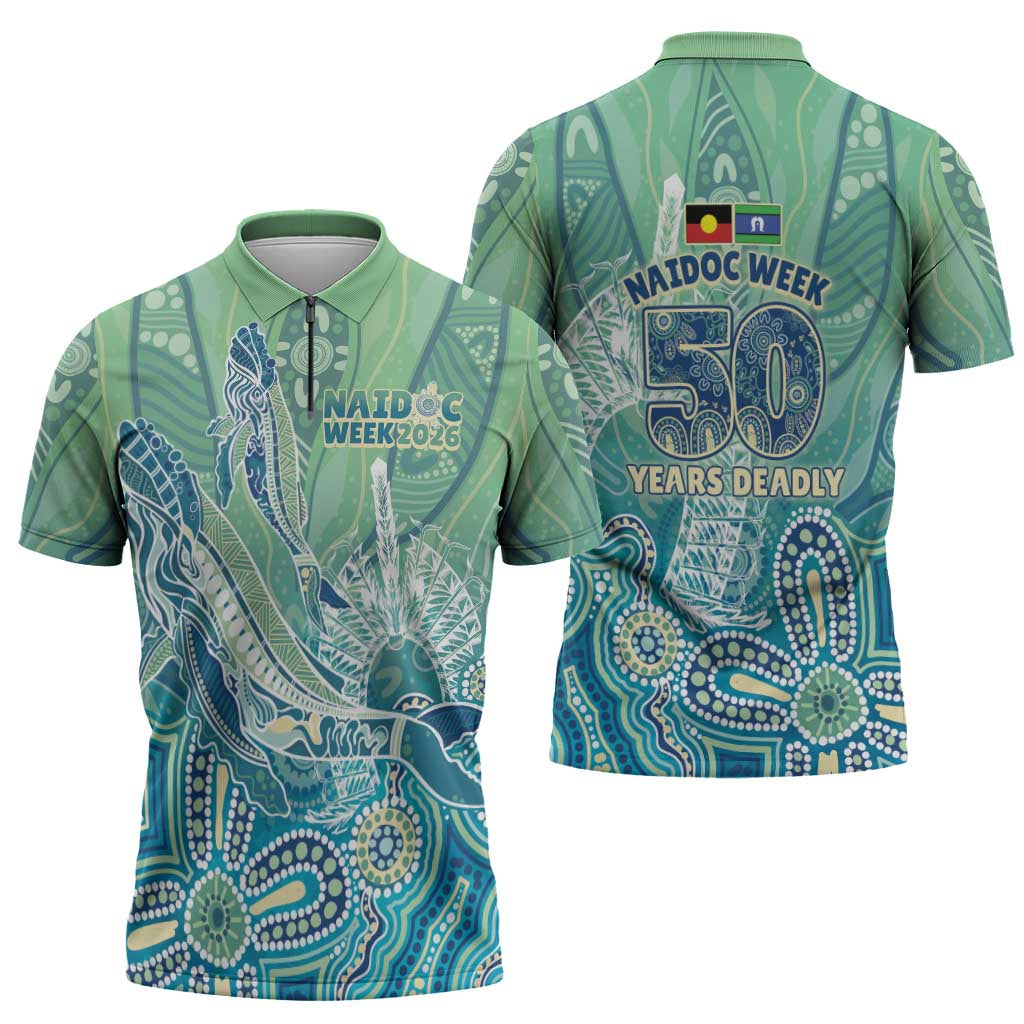 NAIDOC Week - 50 Years Deadly Torres Strait Zipper Polo Shirt Pastel Waves