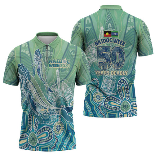 NAIDOC Week - 50 Years Deadly Torres Strait Zipper Polo Shirt Pastel Waves