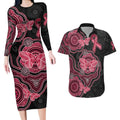 Australia Indigenous Mother's Day Couples Matching Long Sleeve Bodycon Dress and Hawaiian Shirt Aboriginal Breast Cancer Ribbon